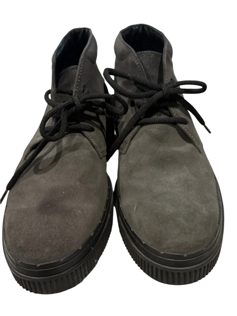 Tod's Men's Suede Lace up Ankle Boots. Chukka style. shoes. Dark Gray. Size 10.5